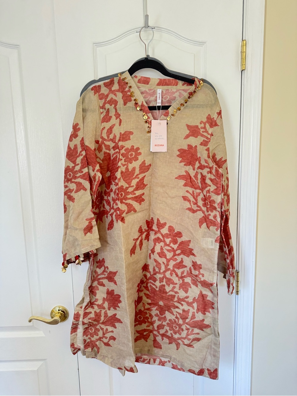 Boho Floral Embroidered Women Kurta in Beige and Rust